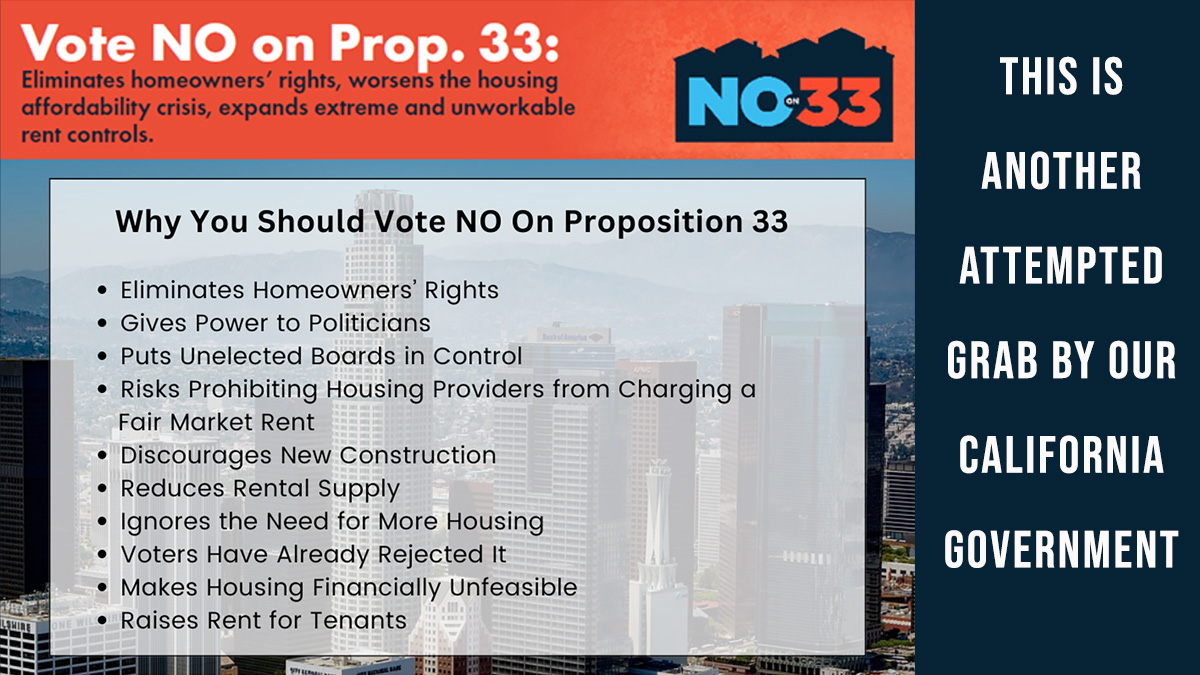 Vote NO on Prop 33. Why It Is Bad For California!